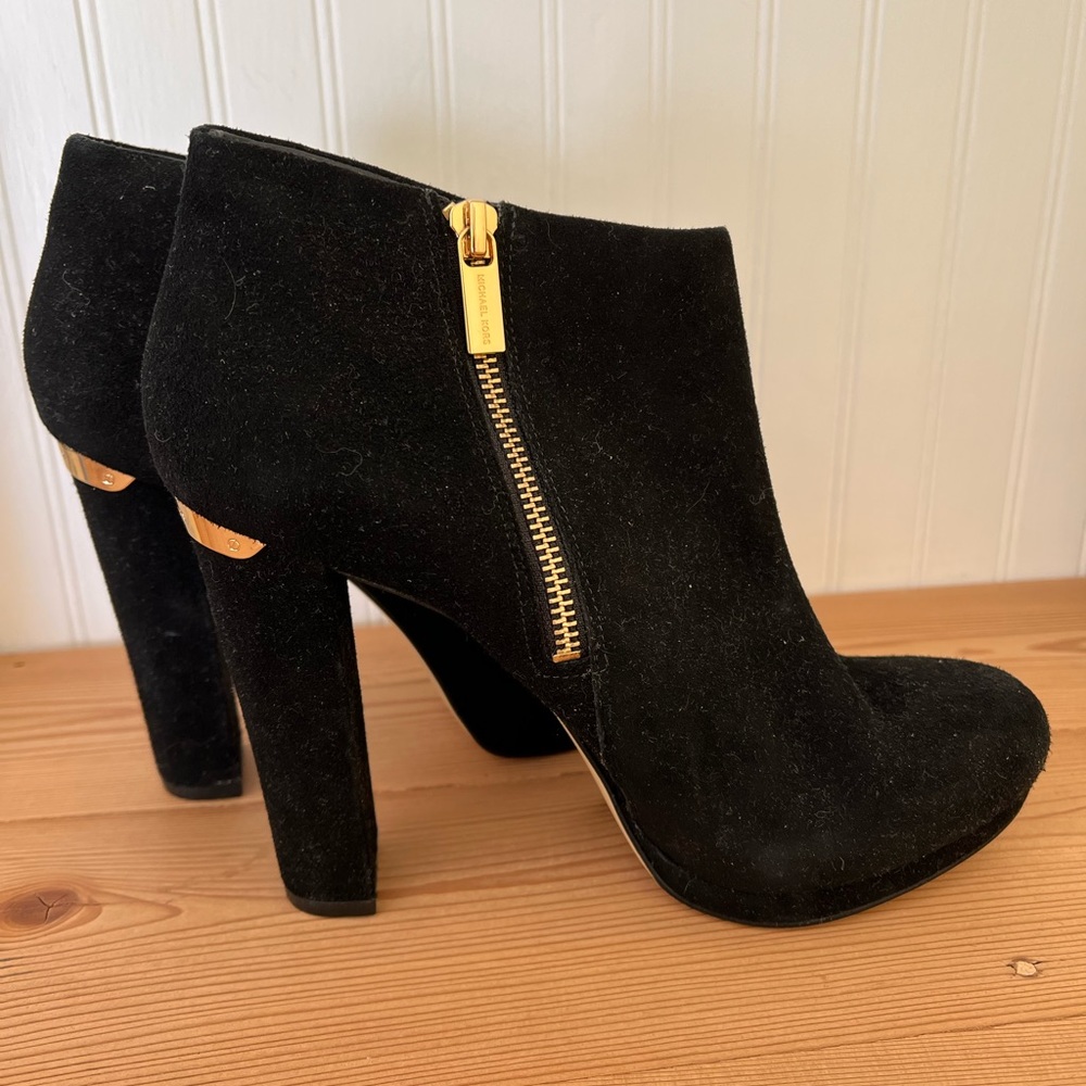 Michael Kors black suede zip booties. Size 8.5.
